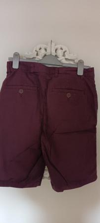 Image 2 of NEXT Chino shorts, size 30, dark red/burgundy colour