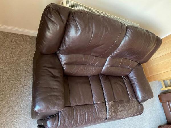 Image 3 of Dark Brown Leather Two Seater Sofa, recliner seats - FREE