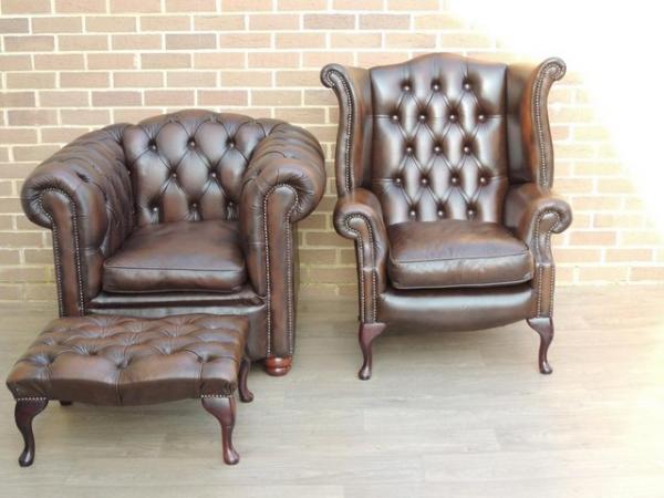 Image 3 of Chesterfield Armchairs + Footstool (UK Delivery)