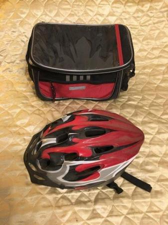 Image 3 of Red Bicycle Helmet & Handlebar Bag