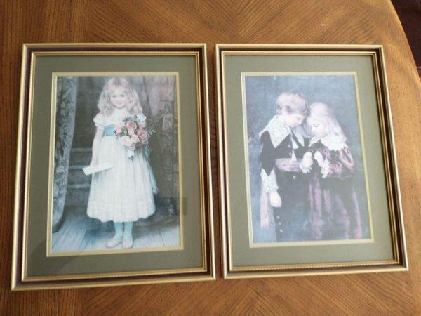 Image 1 of 2vintage, large framed prints of Victorian children..