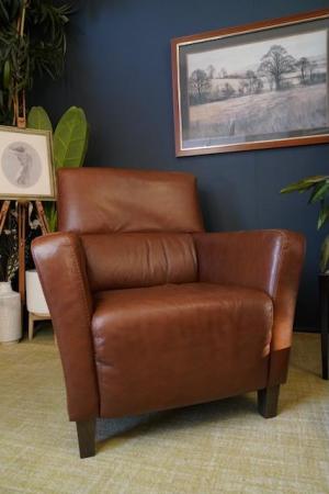 Image 2 of Mid Century Vintage Real Conker Brown Leather Armchair