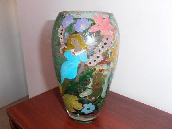 Image 1 of Beautiful hand painted glass vase!