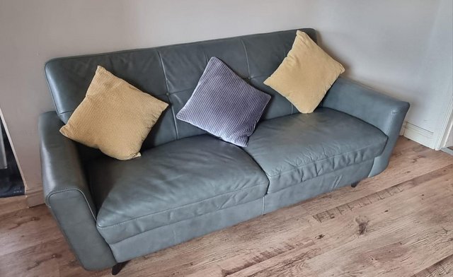 Image 1 of Italian leather 3 seater, 2 seater and footstool for sale