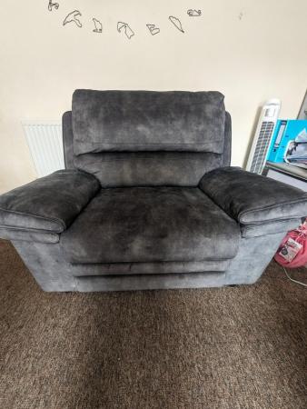 Image 1 of 4 seater curved sofa and large cuddle chair