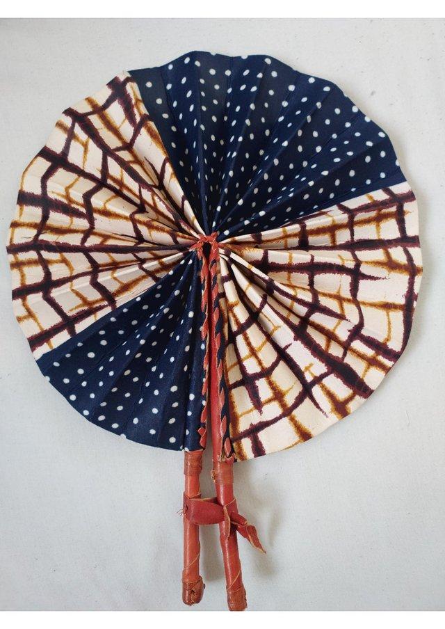 Preview of the first image of Unique handmade blue fan / accessory with african fabrics.