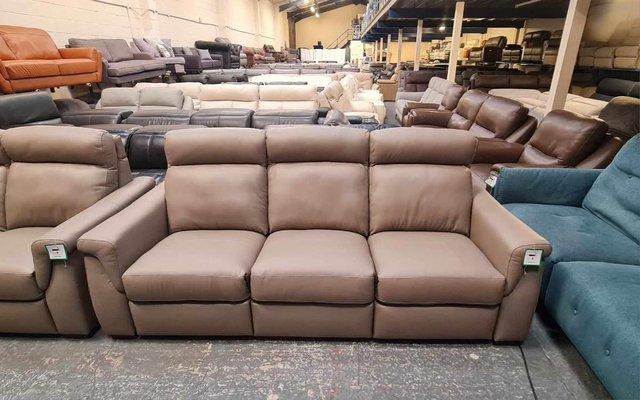 Image 3 of Adriano taupe leather electric recliner sofa set