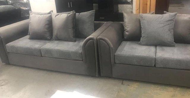 Image 1 of Byron 3&2 sofas in grey/grey brick fabric