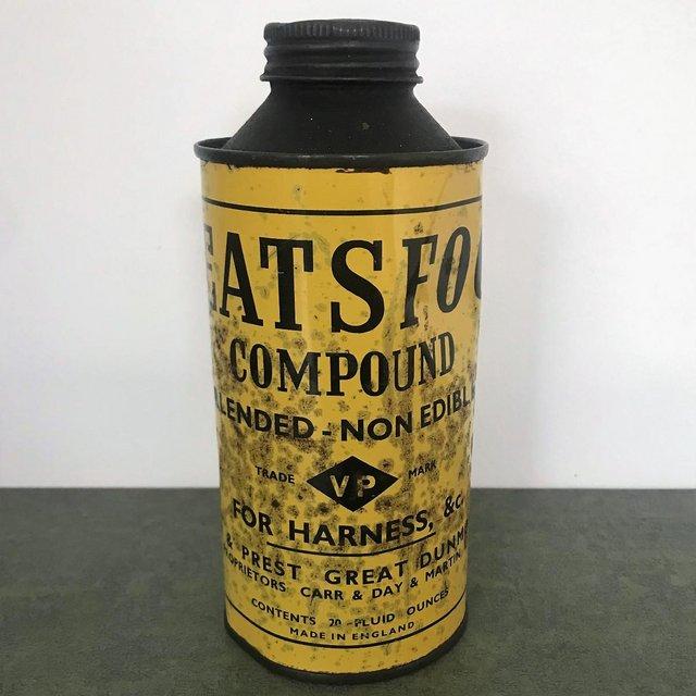Preview of the first image of Vintage 1970's Neatsfoot Compound tin. 20 fluid ounces..