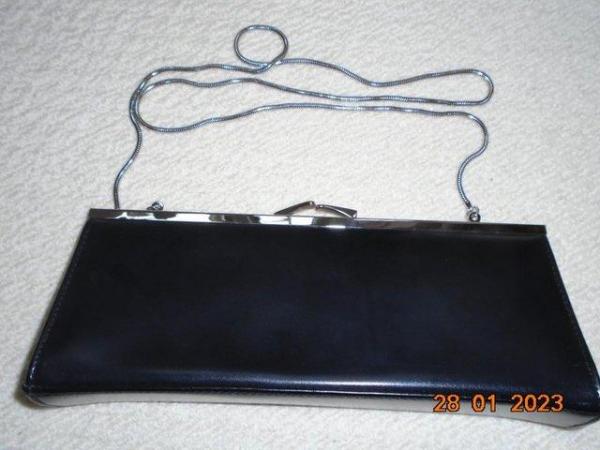 Image 1 of Jane Shilton Vintage Black Handbag with "Silver" Chain strap