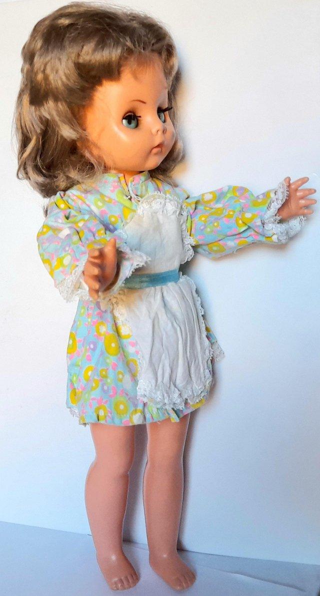 Preview of the first image of 1980's SOFT PLASTIC DOLL - COTTON DRESS 46 cm tall.