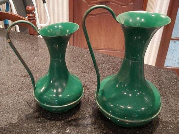 Image 2 of 2 Copper Jugs Large Painted Green