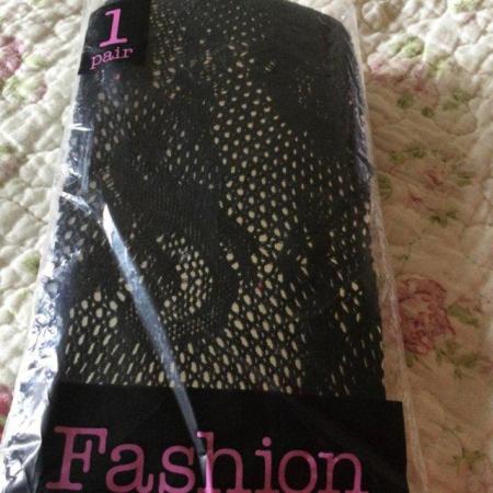 Image 1 of Size S Black Lacey Tights BNIP, Never Worn.