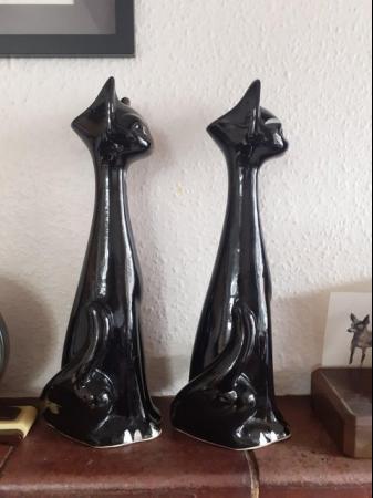 Image 3 of 1950s Cats Black China Vintage MCM Large 14" Tall ~ Pair