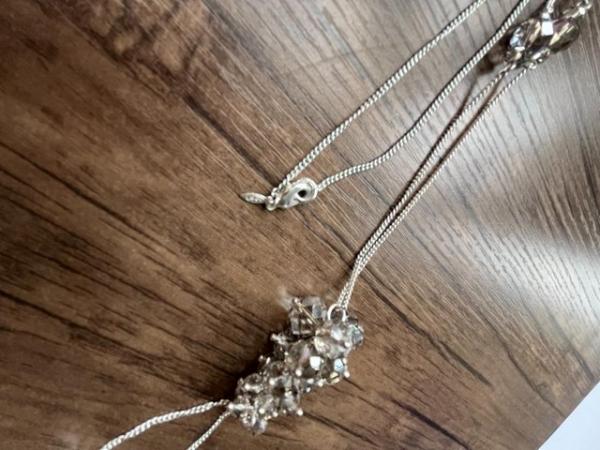 Image 3 of Long silver chain necklace with light smokey quartz coloured