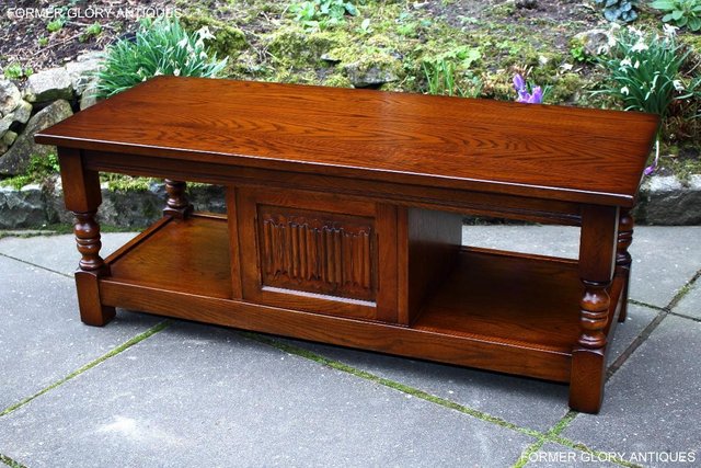 Image 25 of OLD CHARM LIGHT OAK LONG WINE COFFEE TABLE CABINET TV STAND
