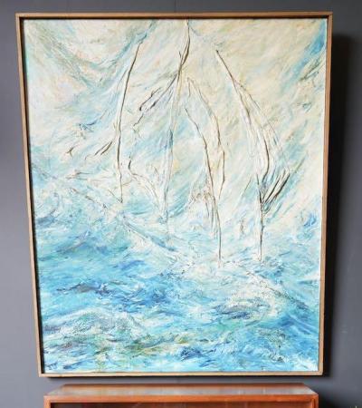 Image 2 of Abstract Art Sailing Vessel Choppy Seas M. Buttery 1967