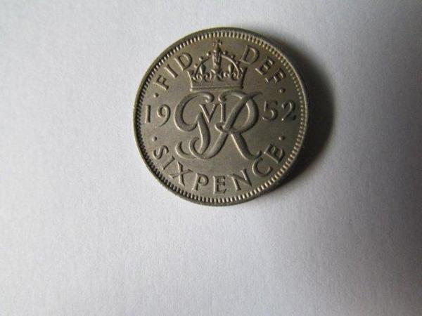 Image 1 of 1952 GEORGE VI SIXPENCE KEY DATE LOW MINTAGE.