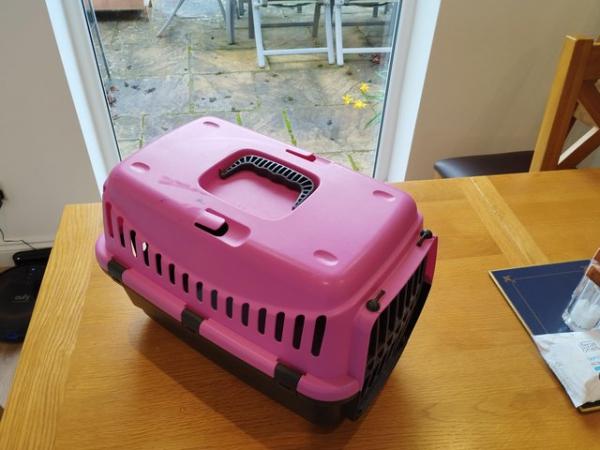 Image 5 of Pink and grey small pet carrier