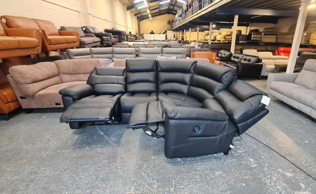 Image 6 of La-z-boy Staten black leather electric recliner corner sofa