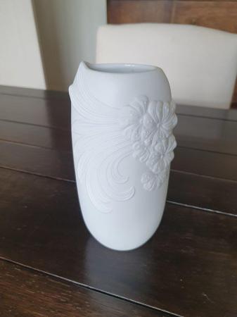 Image 2 of White bisque porcelain vintage vase with embossed detail