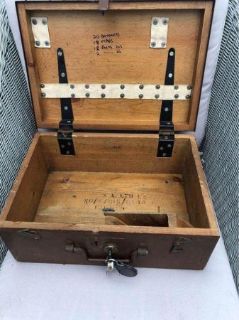 Image 3 of 1960 wooden ammunition box with key