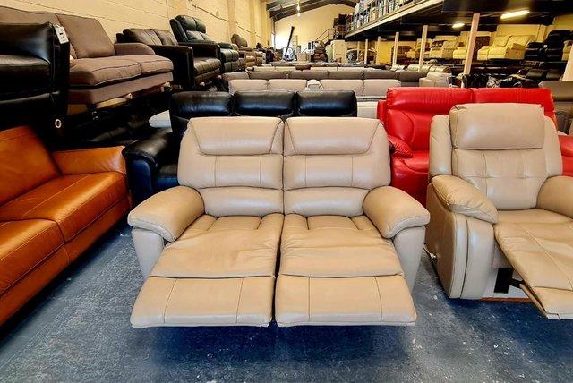 Image 2 of La-z-boy Staten cream leather sofa and chair