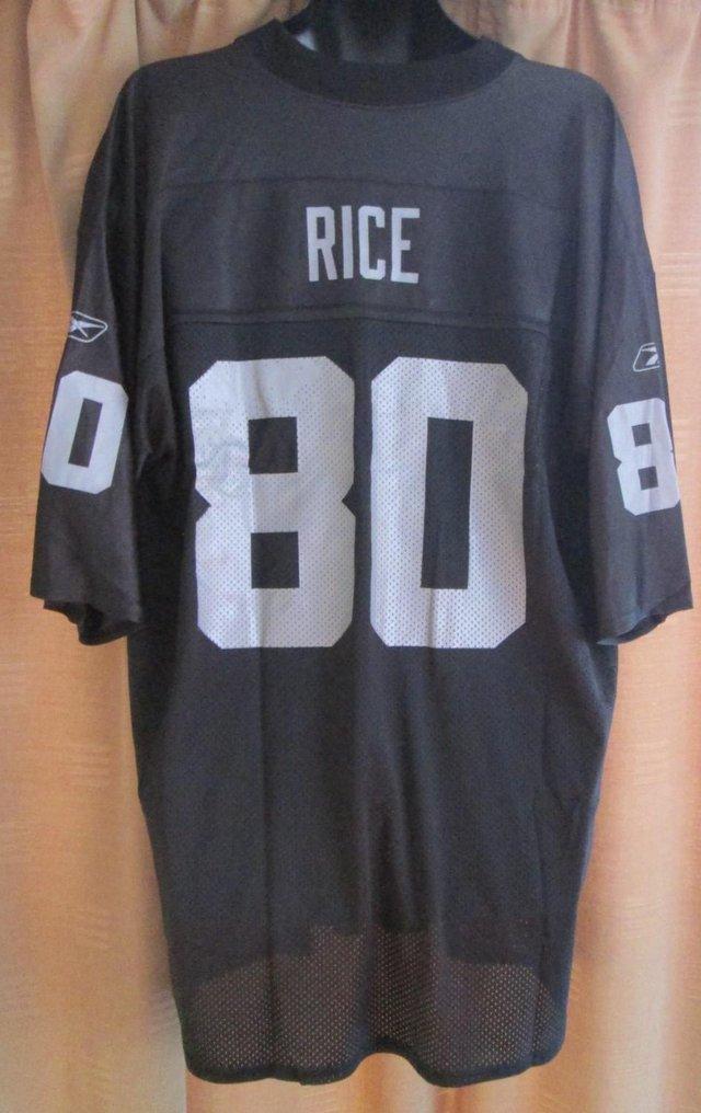 Preview of the first image of Vintage Reebok Oakland Raiders Jerry Rice Size XL.