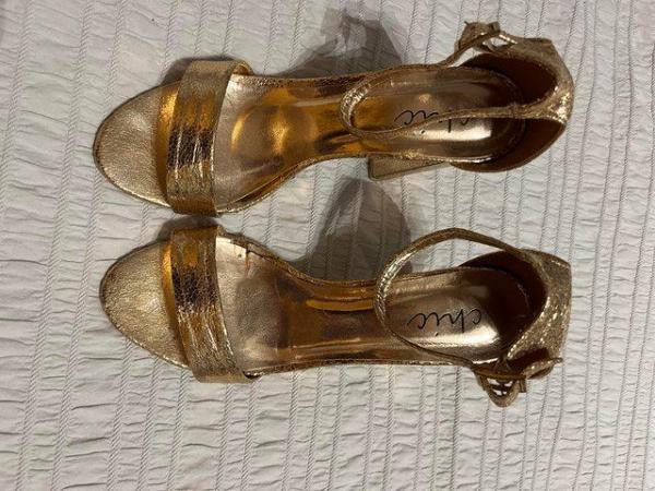 Image 3 of Gold 2 part block heel sandals size 5