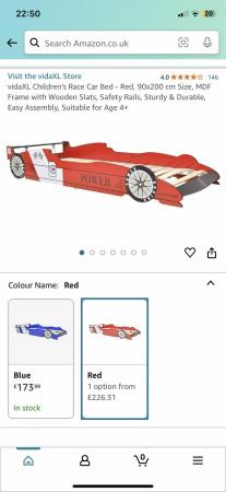 Image 1 of Children boys race car bed red