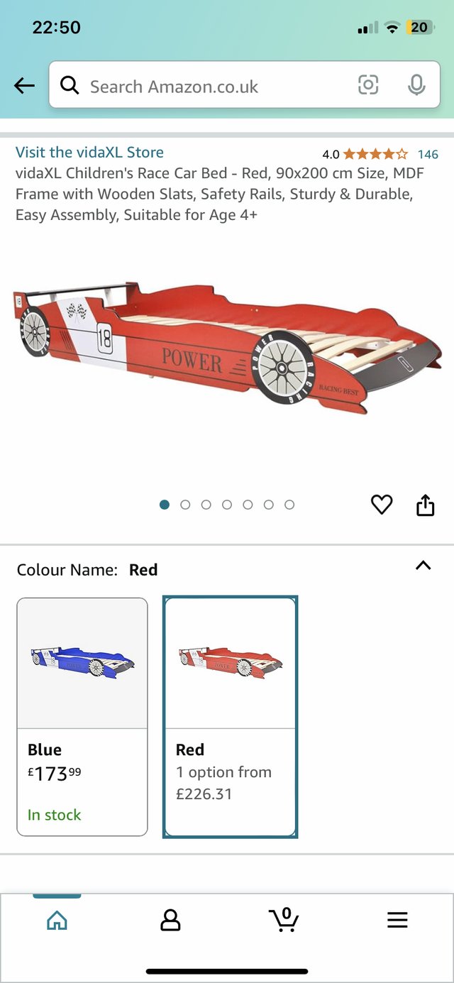 Preview of the first image of Children boys race car bed red.