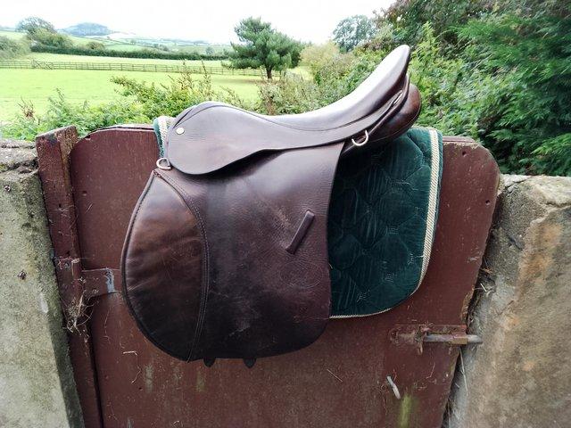 Preview of the first image of 16.5" English leather pony saddle.