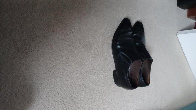 Image 2 of Black leather slip on shoes size 9