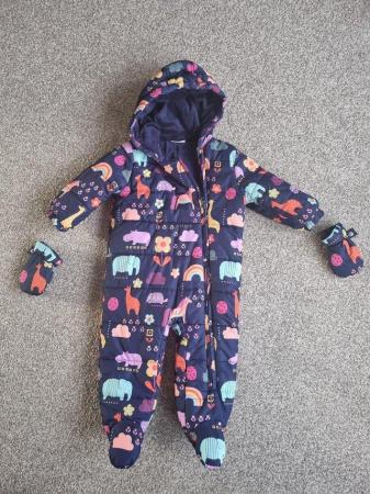 Image 1 of Next 9-12 month pram suit with detachable mittens