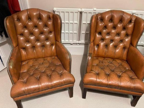 Image 1 of 2 Leather Chesterfield Armchairs