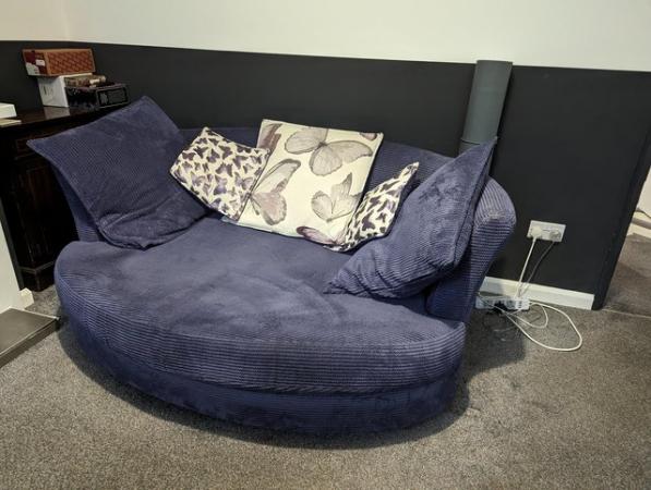 Image 1 of Blue/Purple corduroy cuddle sofa 2 seater