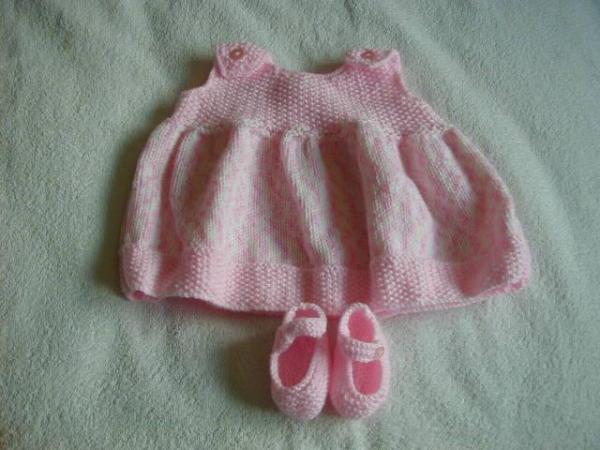 Image 1 of Hand Knitted Baby Dress And Shoes