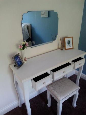 Image 2 of Vintage Wood Dressing Table And Matching Stool, Mirror.
