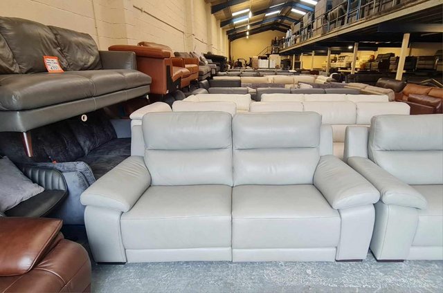 Image 3 of Italian Moreno grey leather electric pair of 3 seater sofas