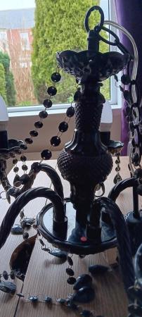 Image 1 of Black 5 arm chandelier with bulbs