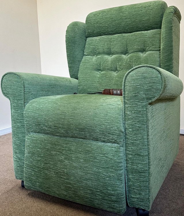 Preview of the first image of LUXURY ELECTRIC RISER RECLINER MINT GREEN CHAIR CAN DELIVER.
