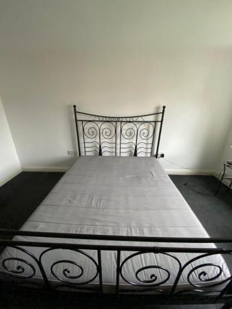 Image 1 of STRIKING IKEA black metal SuperKing size bed frame &mattress