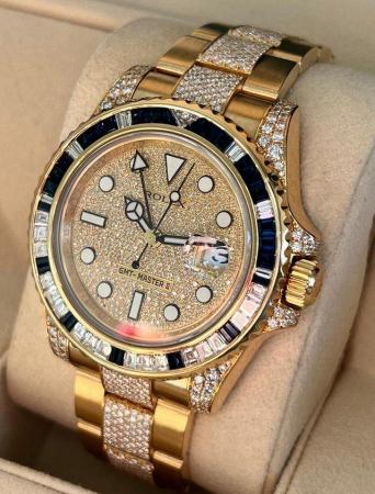 Image 2 of Rolex GMT Master II 116758 SA Mens yellow gold diamond watch