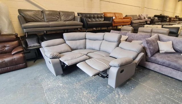 Image 12 of Ex-display grey bonded leather manual recliner corner sofa