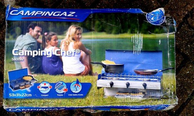 Preview of the first image of Campingaz Camping Chef 5800W Stove Folding Double Burner.