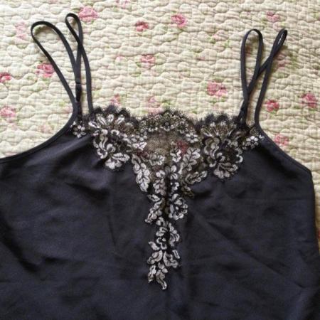 Image 4 of Sz 10/12 Posh PJs Set, Cami & Trousers, Dark Grey with Lace