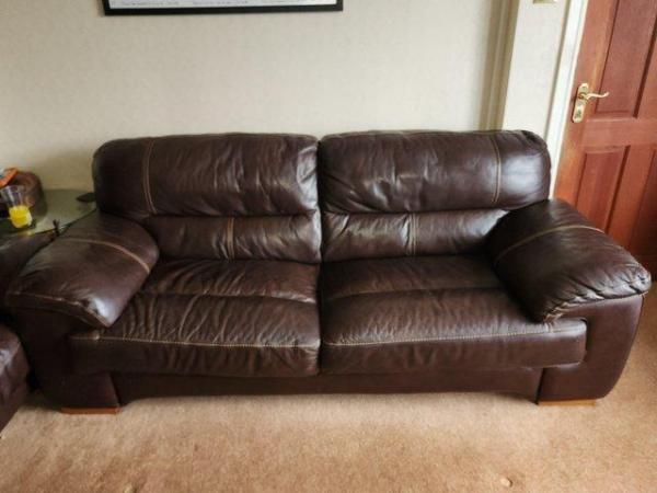 Image 1 of 2 x real leather 4 seater sofa's
