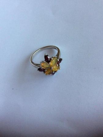Image 3 of Imposing silver cluster ring with yellow and red stones