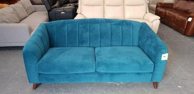 Image 7 of Development ex display blue chenille fabric sprung back sofa
