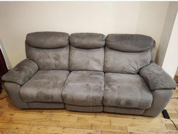 Image 2 of Grey Leather Recliner sofa - electric 3 seater